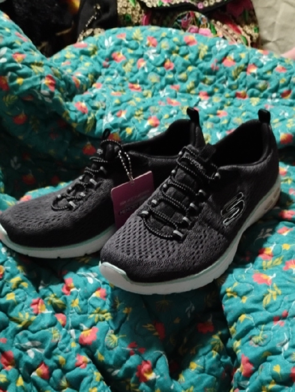 Skechers Black Knit Slip-On Athletic Shoes with White Sole